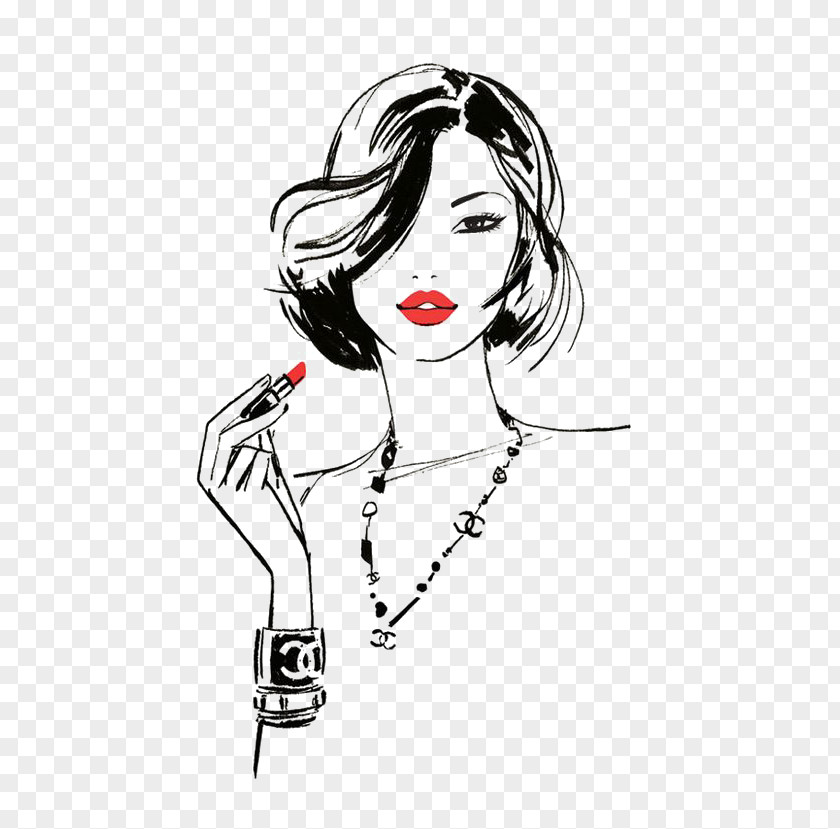 Red Lips Girls Chanel Fashion Illustration Drawing PNG