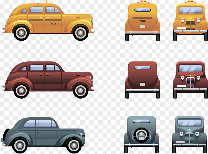 Hand-painted Cartoon Classic Car Hatchback Vintage PNG