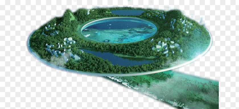 Hanging In The Air Round Lake City Future Futurist Architecture Floating Cities And Islands Fiction PNG