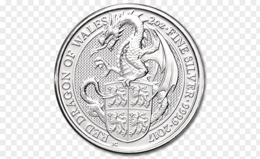 Metal Coin Silver The Queen's Beasts Dragon PNG