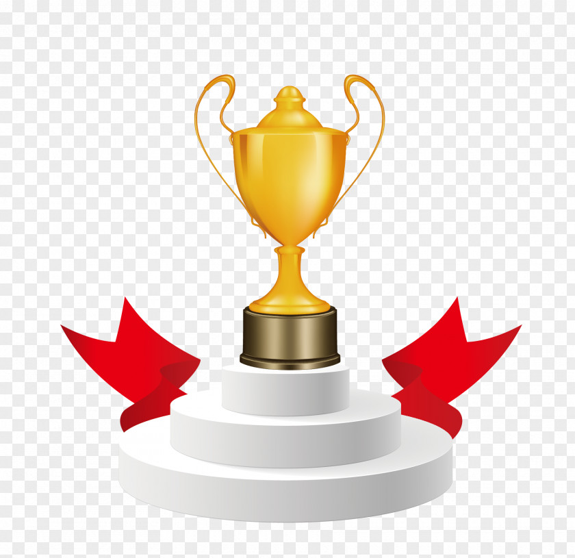 Vector Hand-painted Cartoon Championship Podium Gold Trophy Cup Award Clip Art PNG