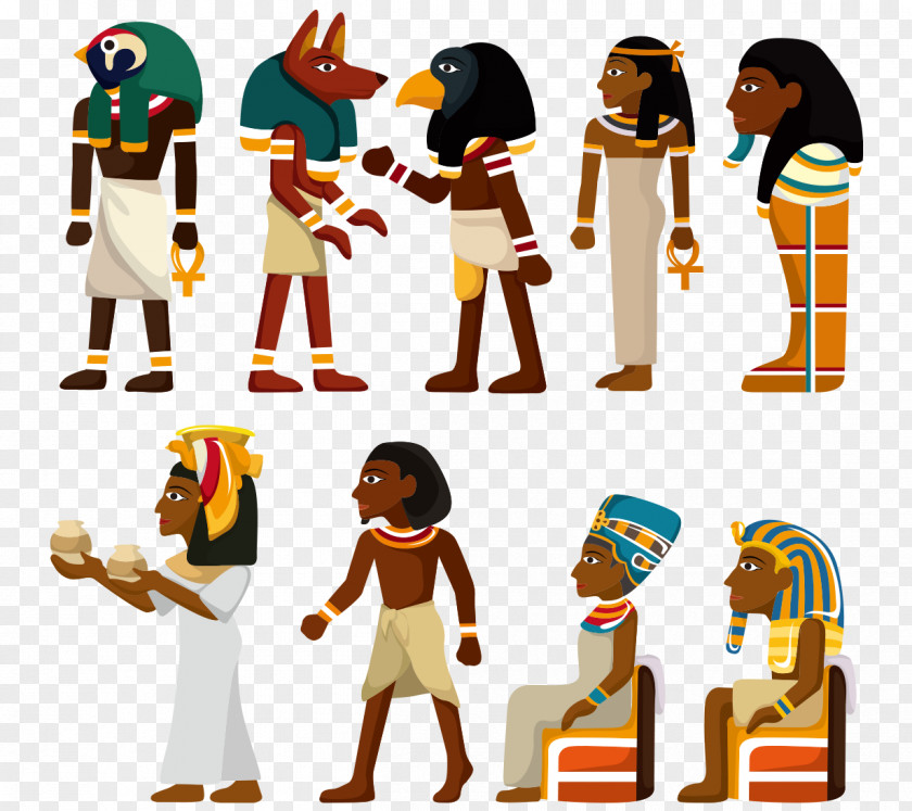 Cartoon Painted Ancient Egyptian Gods Egypt Hieroglyphs PNG