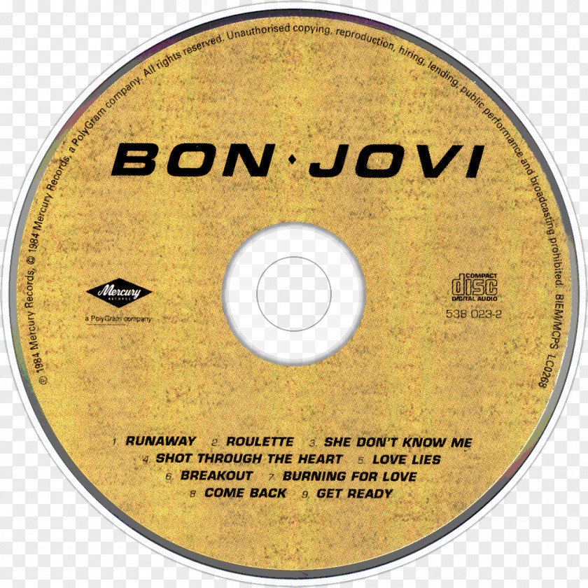 Bon Jovi Compact Disc 100,000,000 Fans Can't Be Wrong Slippery When Wet Burning Bridges PNG