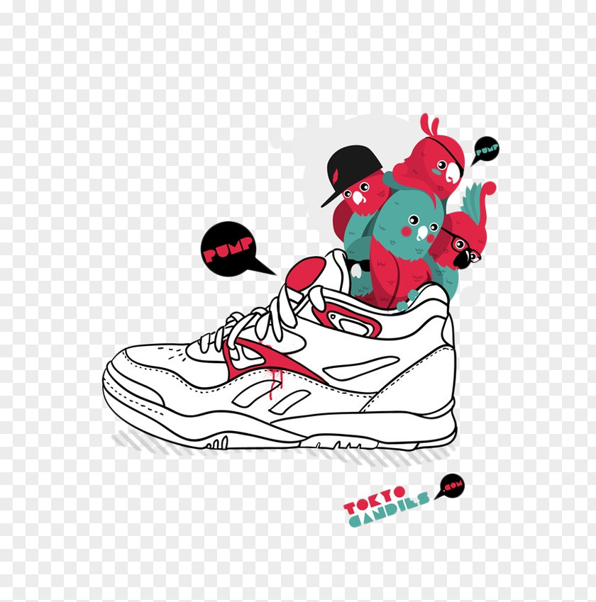 Birds Fly Into The Shoe Sneakers Poster Illustration PNG