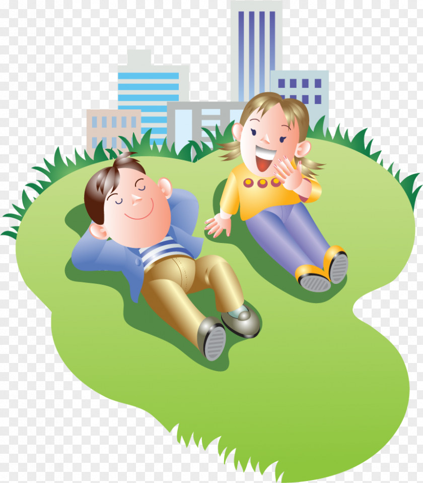 Vector Painted Lying On The Grass Chatting Clip Art PNG