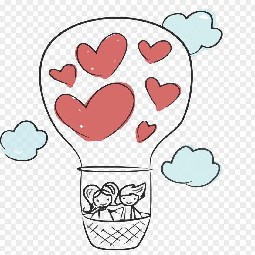 Vector Creative Hand-painted Valentine Hot Air Balloon Clip Art PNG