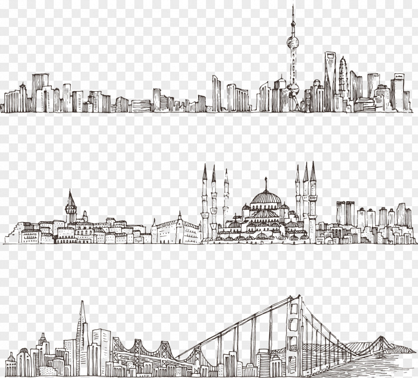 City Landmarks Sketch Architecture Drawing PNG