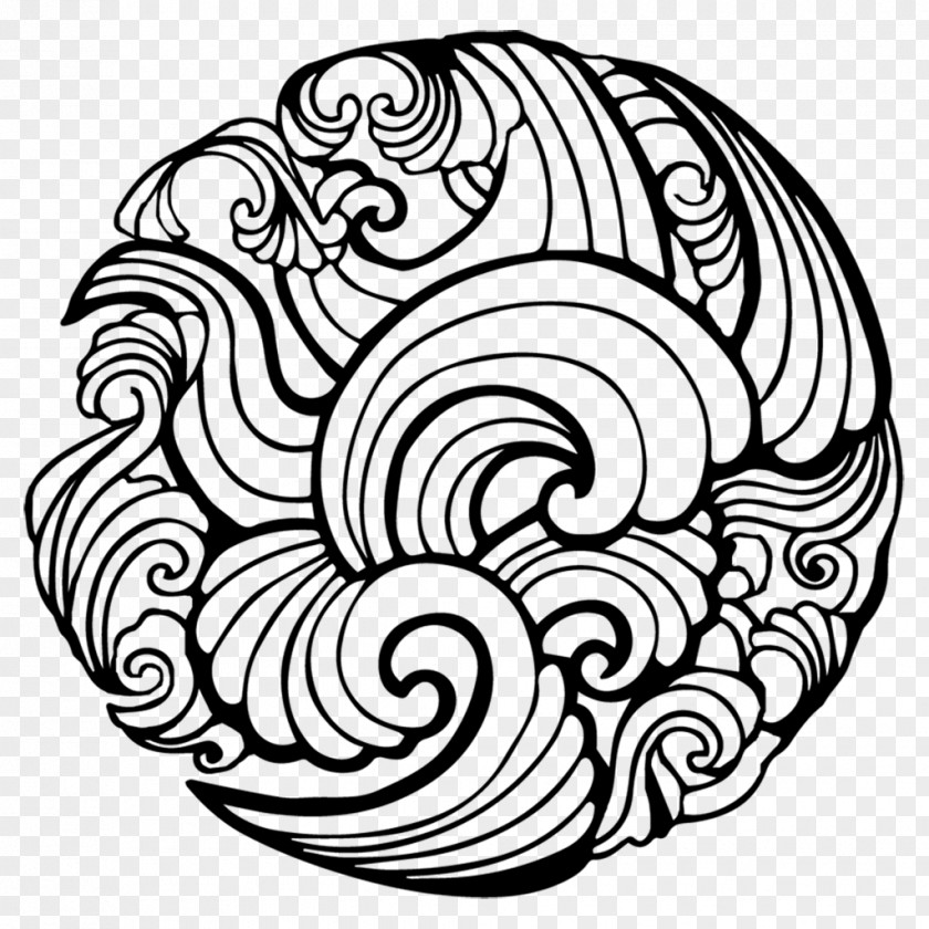 Drawing Line Art Wind Wave PNG art wave, beach waves, round black ornate clipart PNG