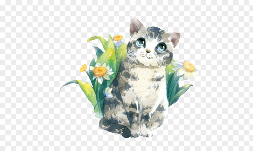 Hiding In The Grass Cute Cat Watercolor Painting Cuteness Illustration PNG