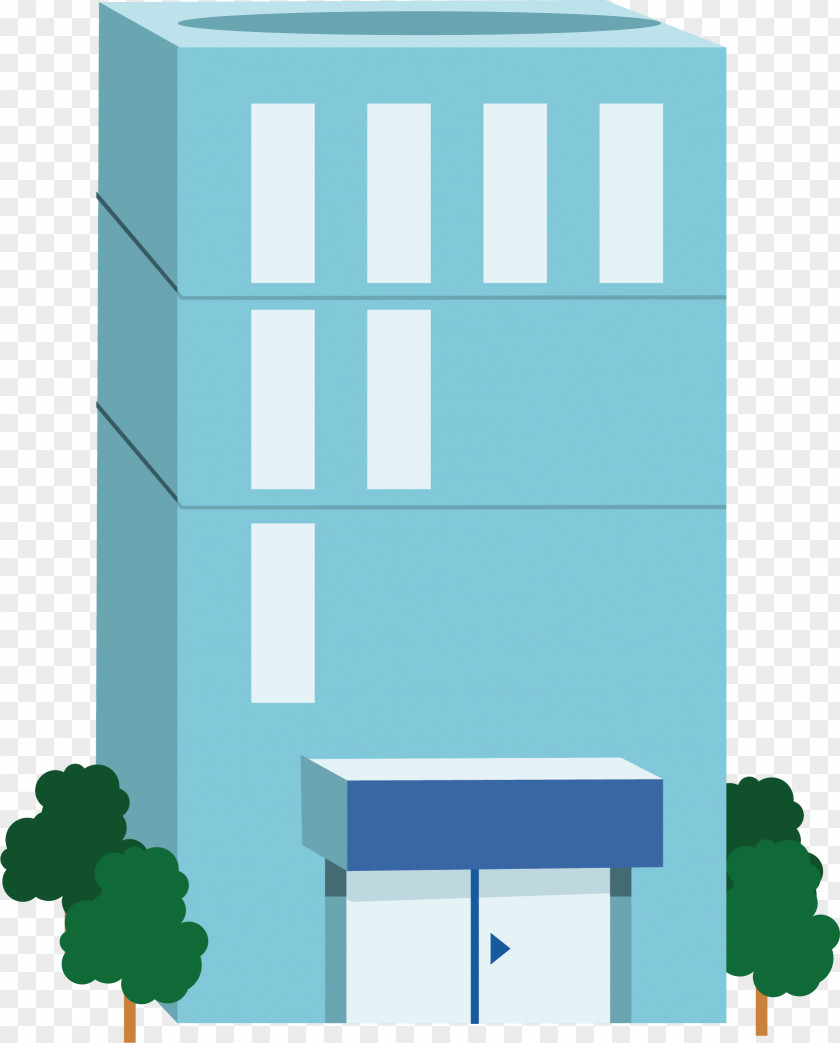 Blue Tall Building Bank Illustration PNG