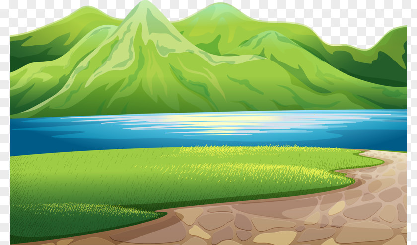 Green Mountain Lake Mountains Illustration PNG