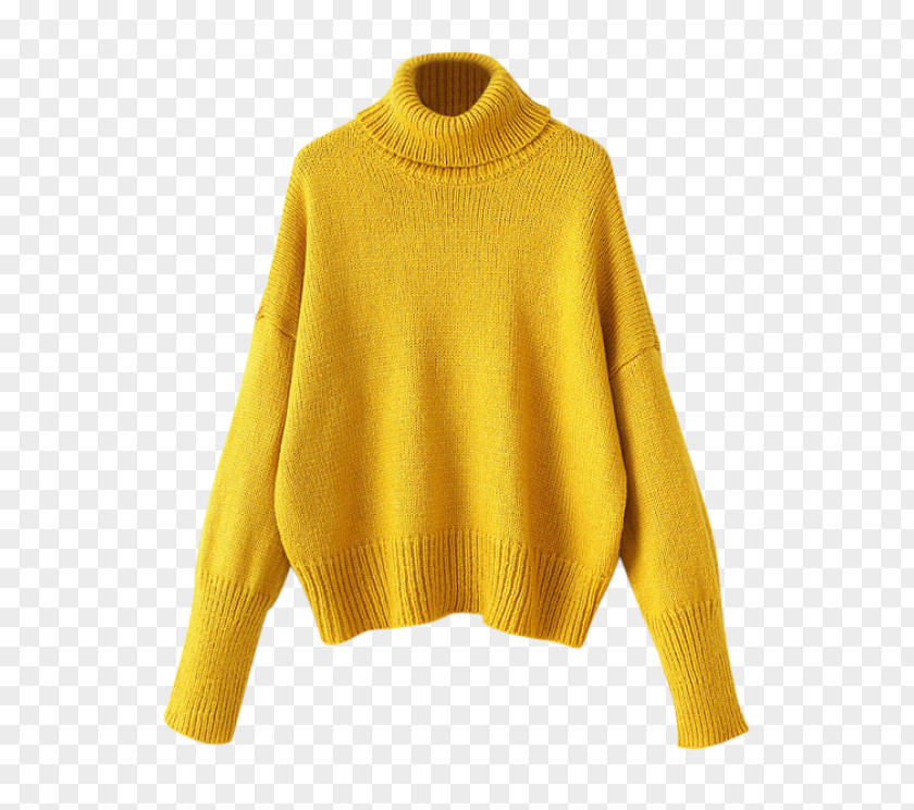Big Yellow Sweater Polo Neck Sleeve Neckline Top PNG