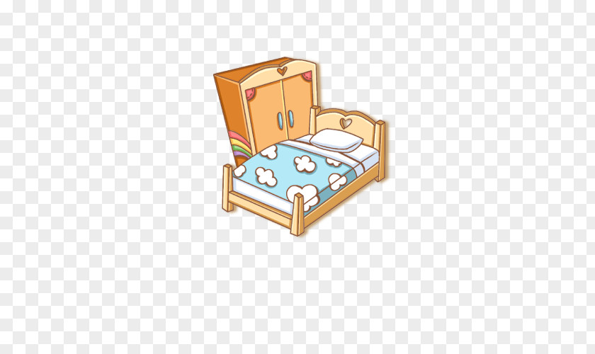 Hand-painted Bed And Closet Cartoon Wardrobe PNG