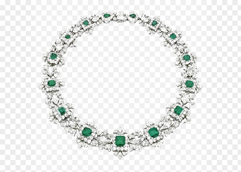Flowers Necklace Emerald Diamond PNG