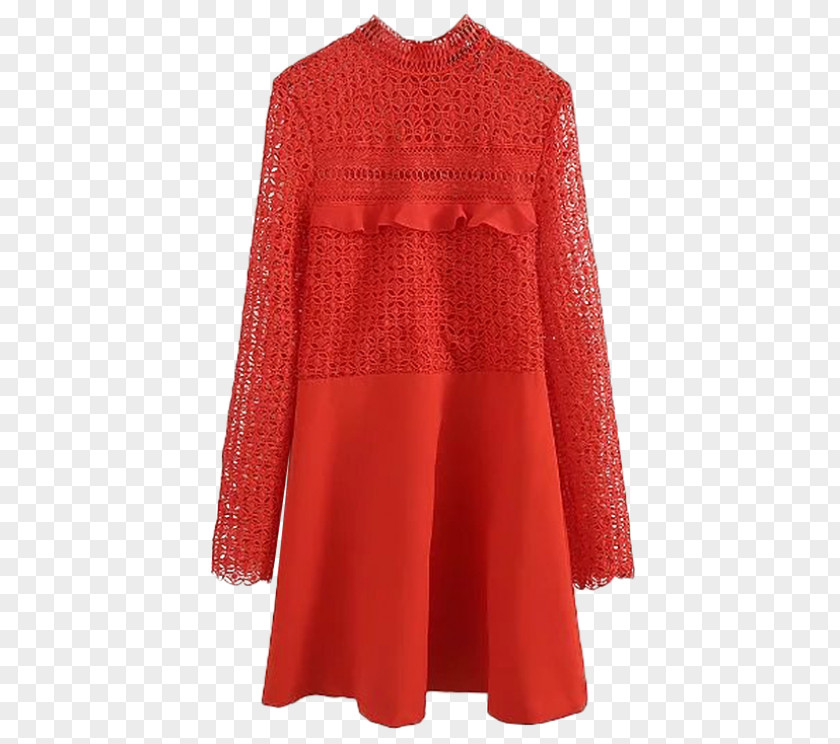 Red Lace Dress Sleeve Blouse Top Sweater PNG