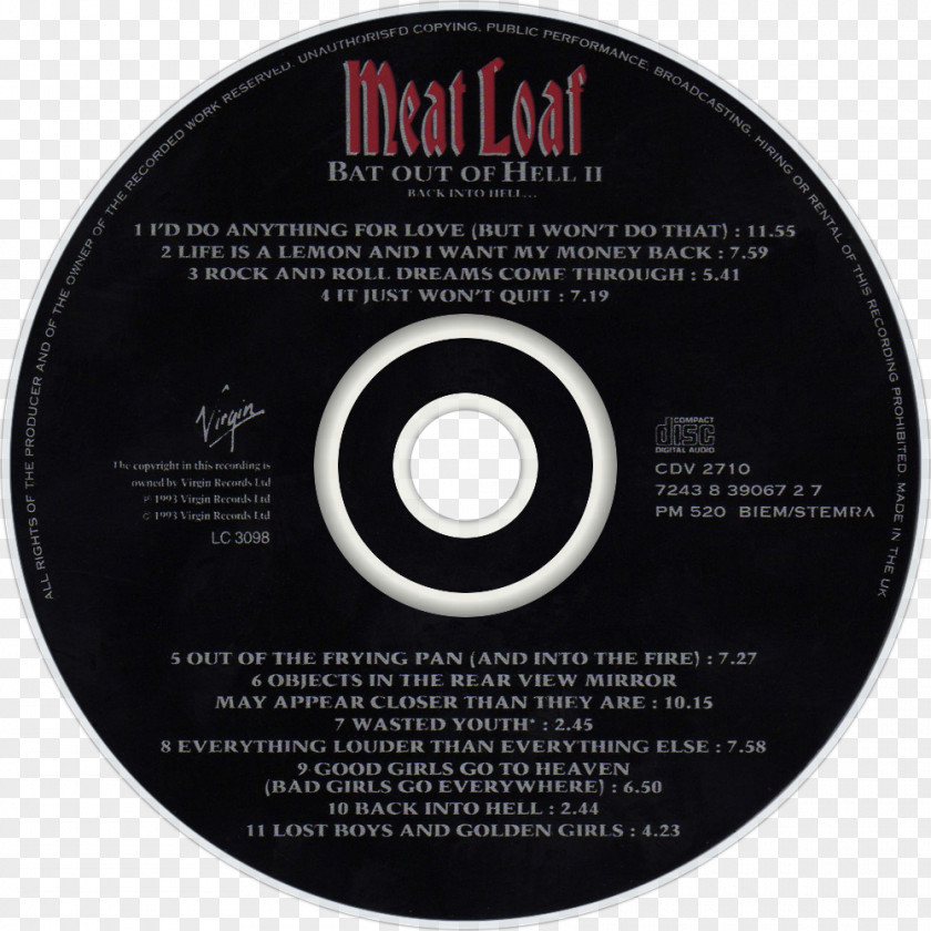 Bat Out Of Hell Ii Back Into Compact Disc Brand Disk Storage PNG