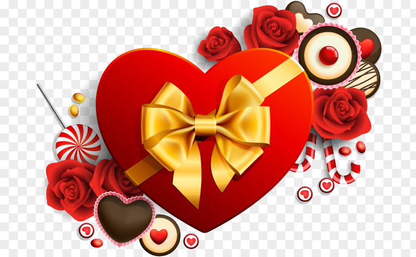 Vector Love And Candy Heart Ribbon Box Clip Art PNG