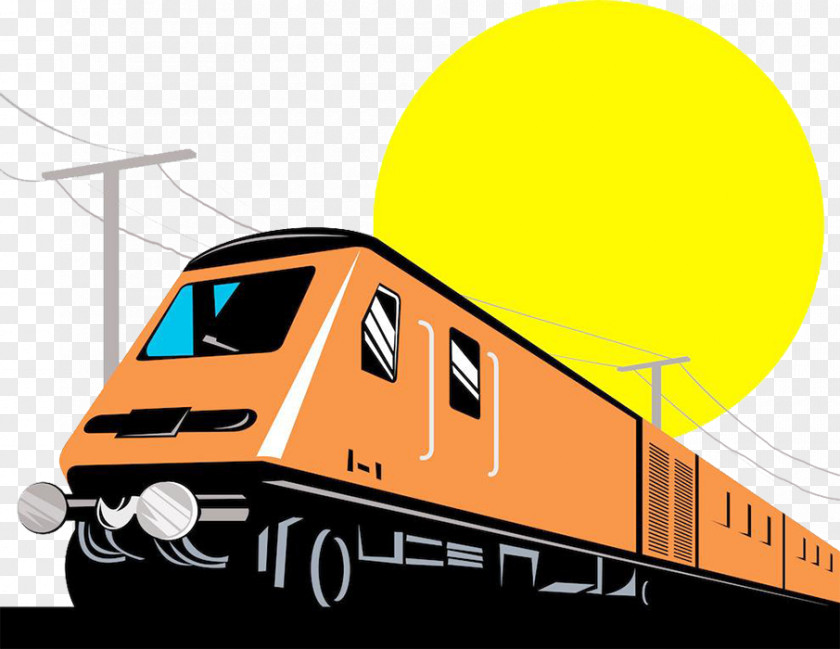 Modern Simple Orange Train Graphics Rail Transport Passenger Car Electric Locomotive PNG