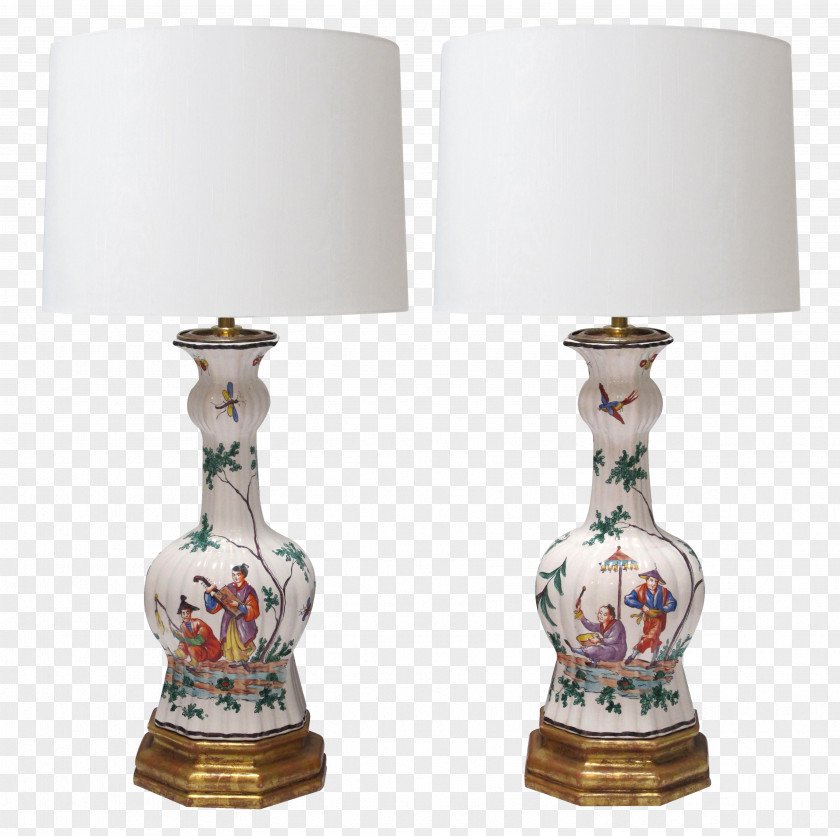Chinoiserie Faience Ceramic Table Light Fixture Porcelain PNG