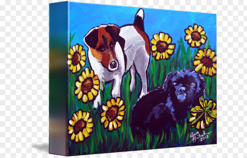 Dog Painting Folk Art Flower PNG