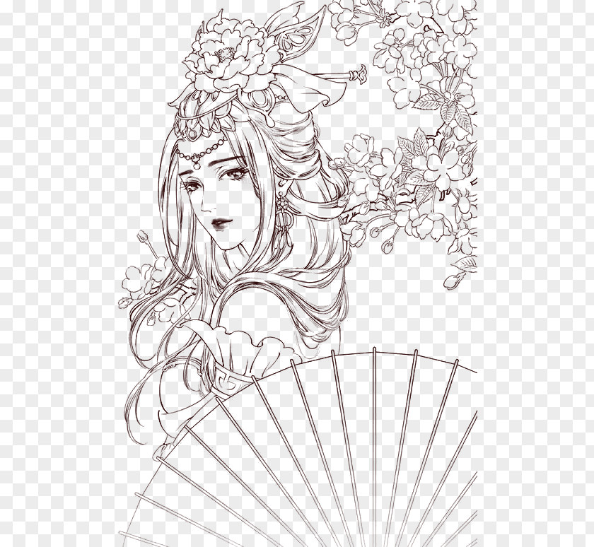 Antiquity Glamorous Woman Hand Drawing Black And White PNG