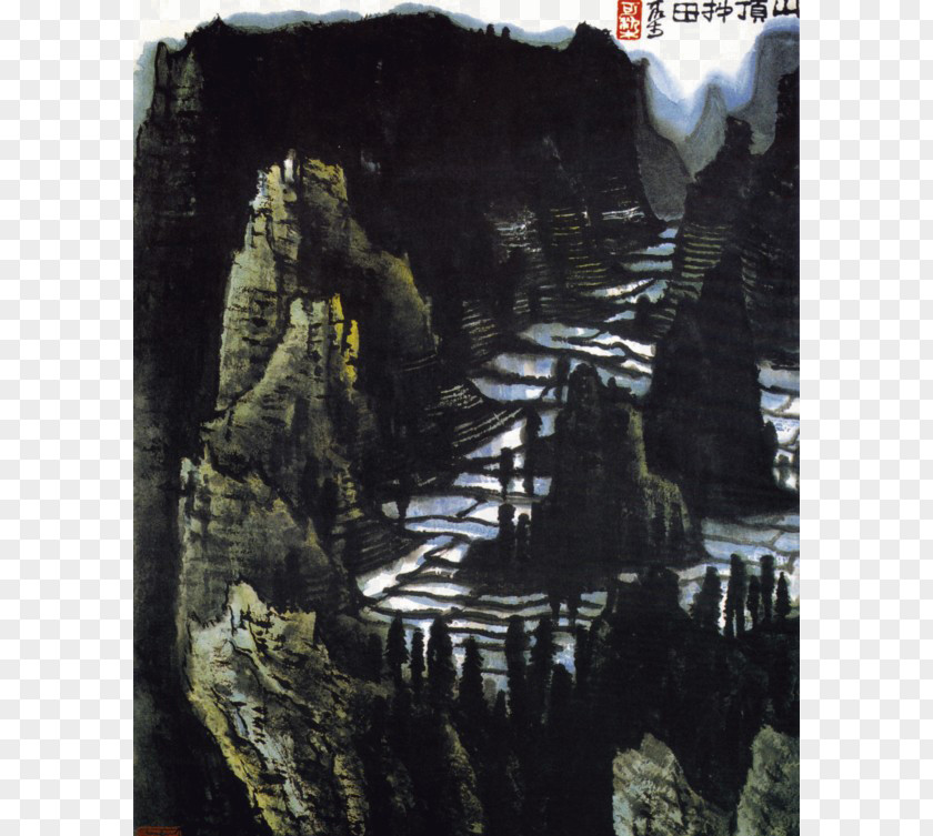 Terraced Landscape Painting Chinese Ink Wash Painter Art Calligraphy PNG