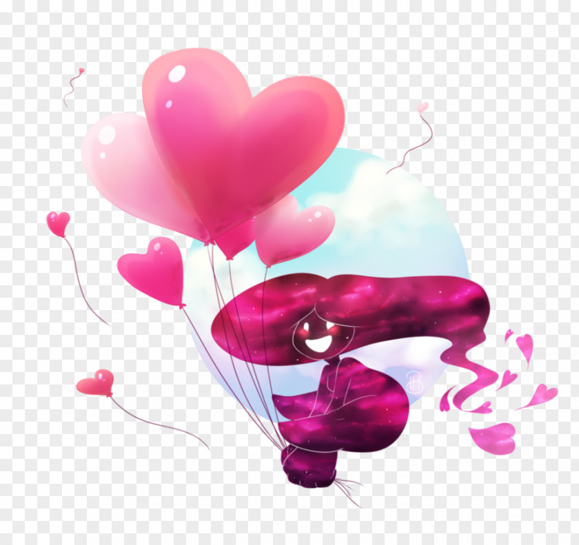 Vday Petal Balloon Pink M Heart PNG