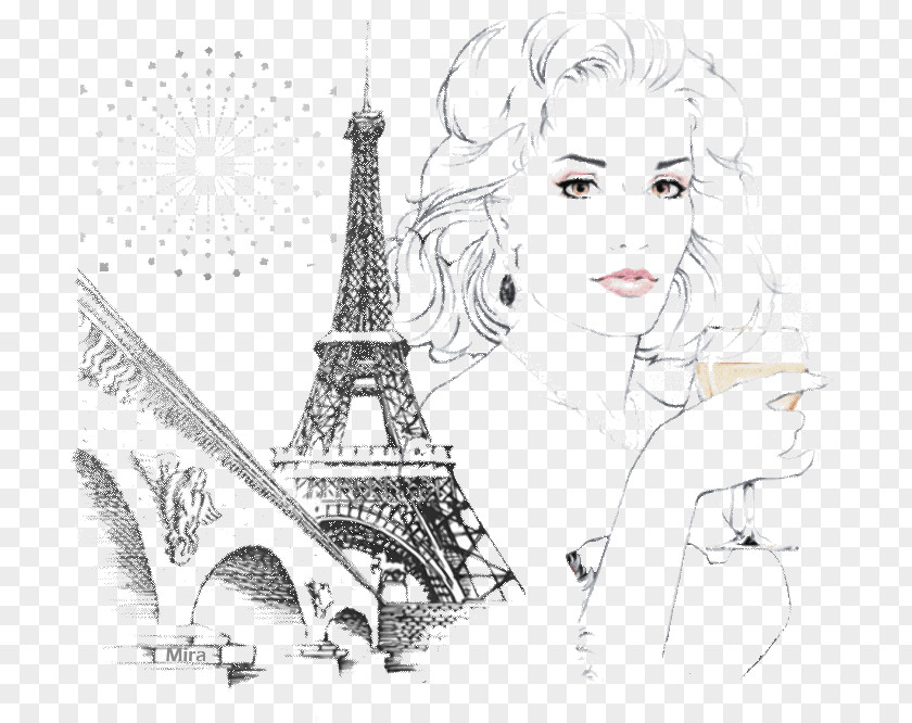 Girls In Paris Line Art Clip PNG