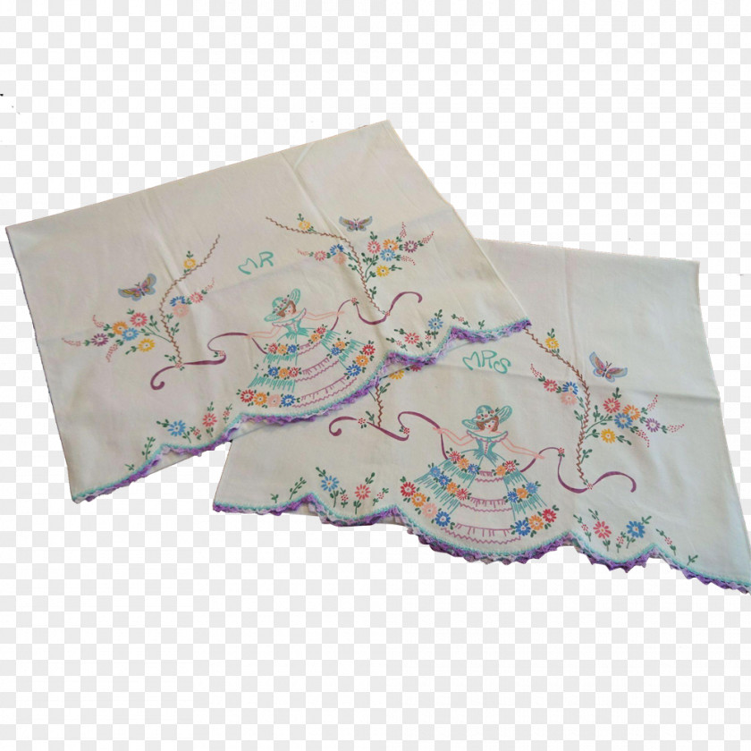 Hand-painted Vintage Lace Handkerchief 1940s Linen 1950s PNG