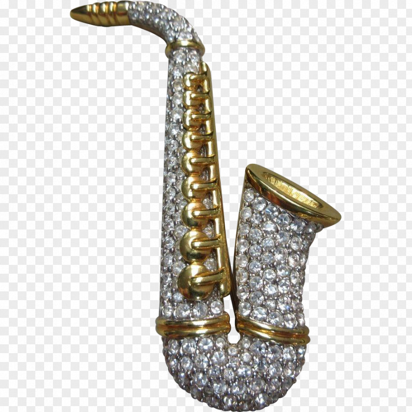 Saxophones Jewellery Brooch Gold Swarovski AG Pin PNG
