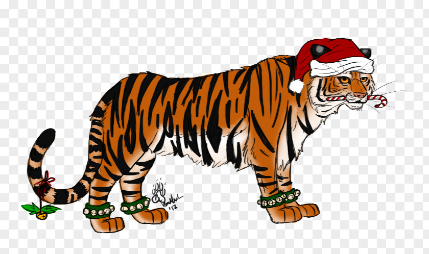 Tiger Run Christmas Cat Santa Claus Clip Art PNG