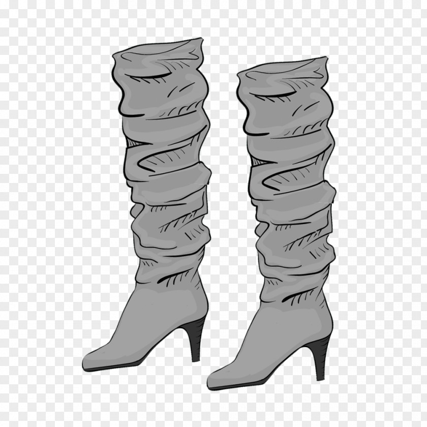 Ms. Vector Material Pleated Gray High Boots Riding Boot High-heeled Footwear Shoe PNG
