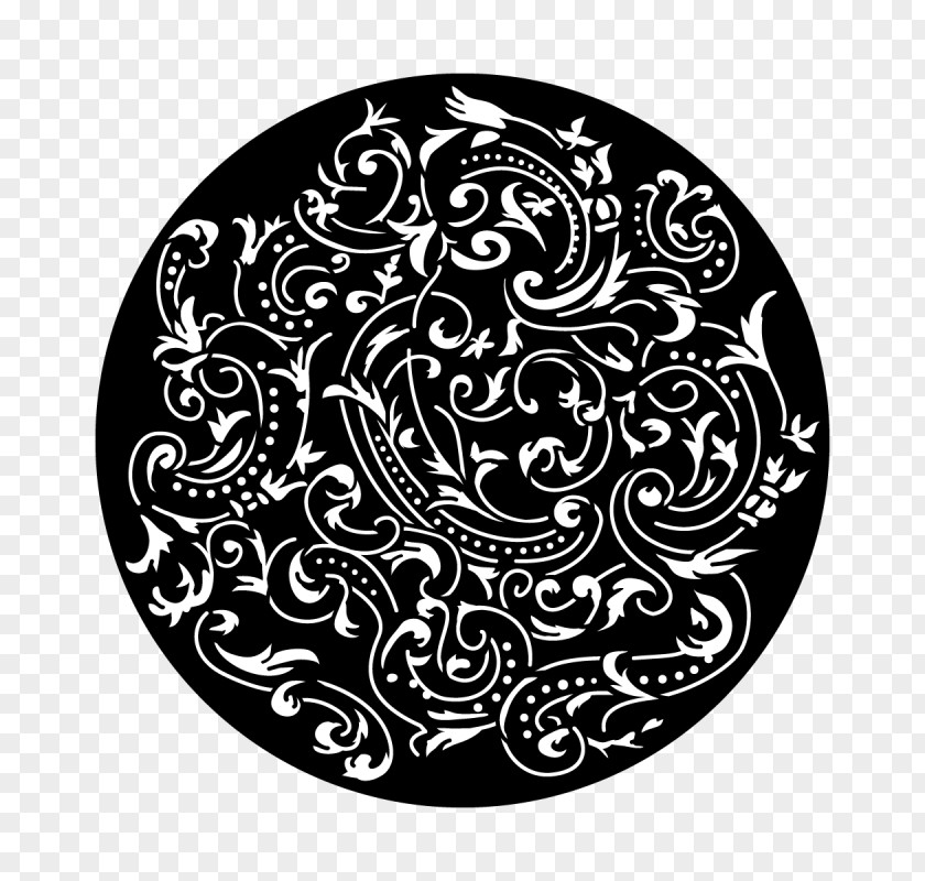 Paisley Motif Gobo Circle Glass White Color PNG