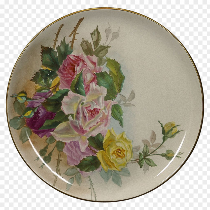 Hand-painted Roses Soft-paste Porcelain Volkstedt Ceramic French PNG