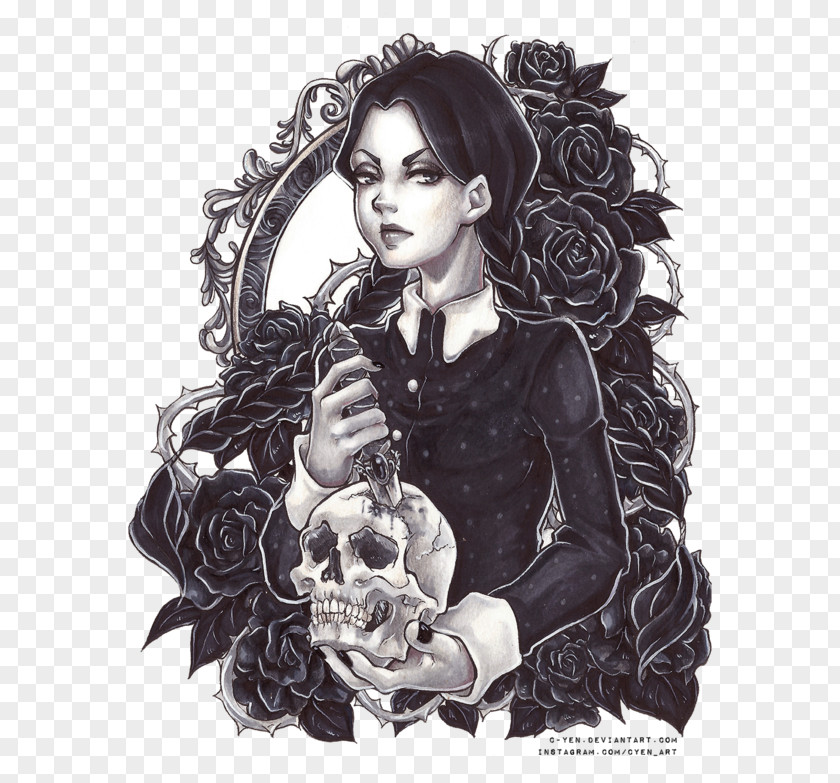 Wednesday Addams Morticia Fan Art Drawing PNG