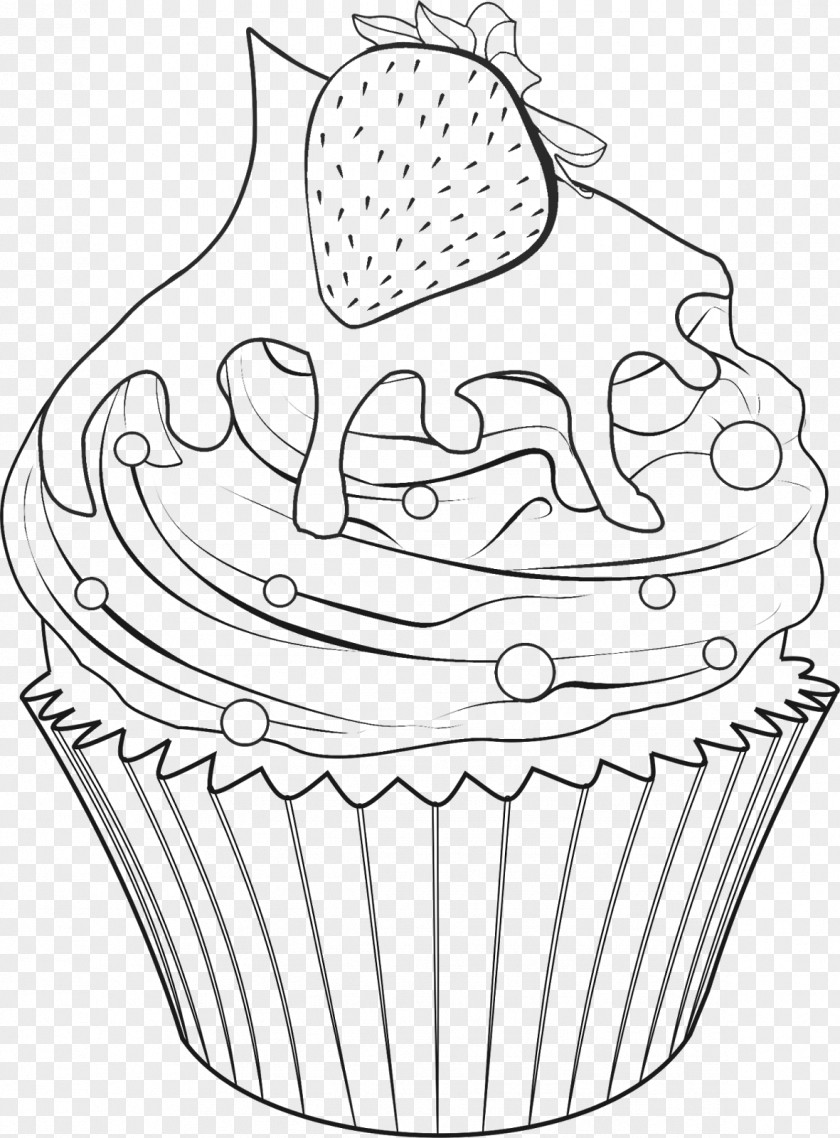 Cupcake Drawing Outline Delicious Cupcakes Coloring Book Food PNG