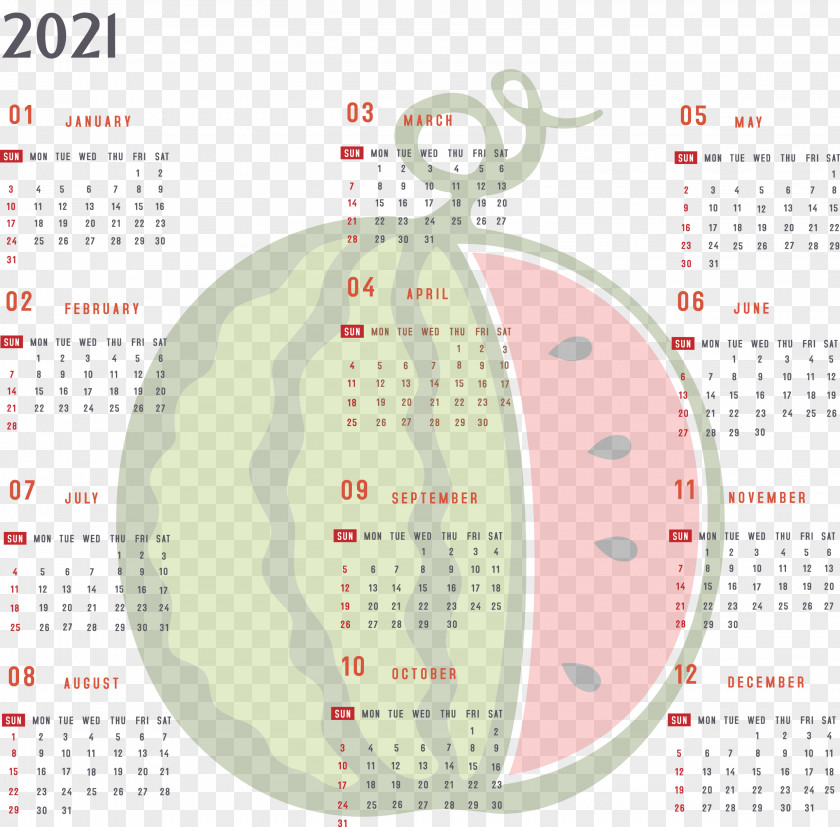 Year 2021 Calendar Printable Yearly Full PNG