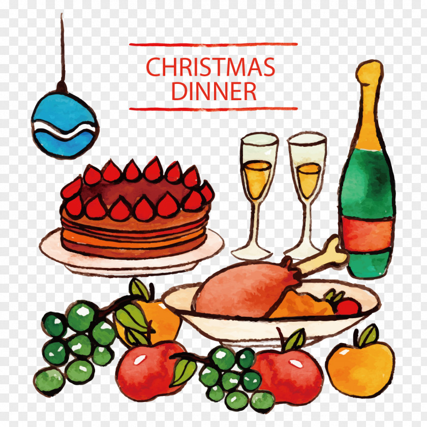 Vector Food And Wine Christmas Dinner Clip Art PNG
