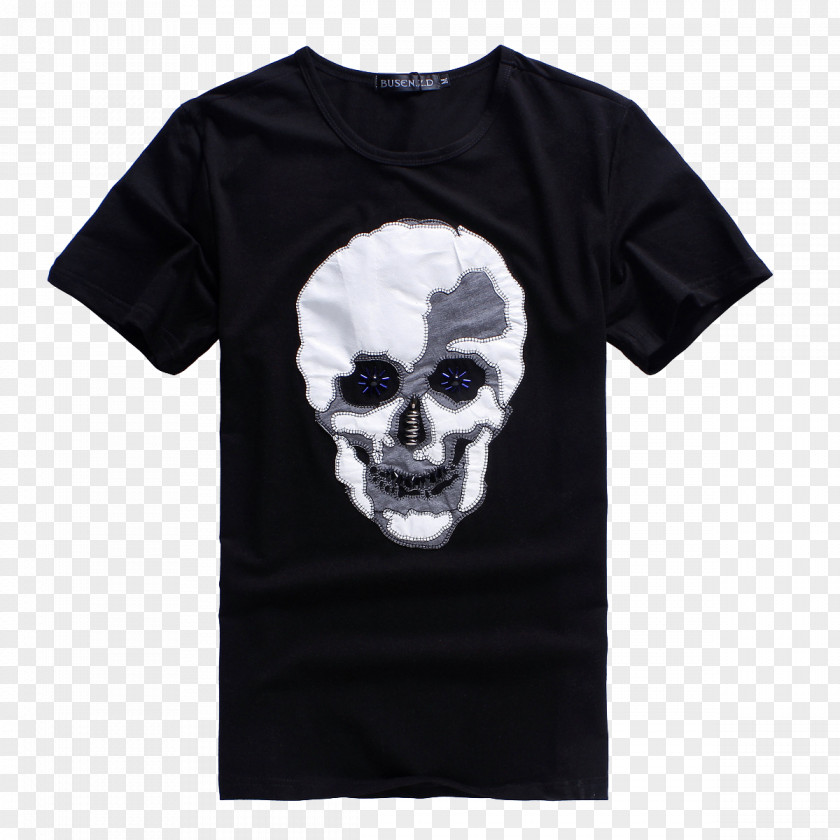 Black Skull Print T-shirt Printed Sleeve Designer PNG