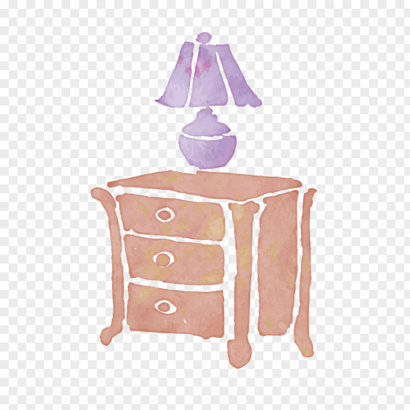 Hand-painted Bedside Table And Lamp Painting Bed PNG