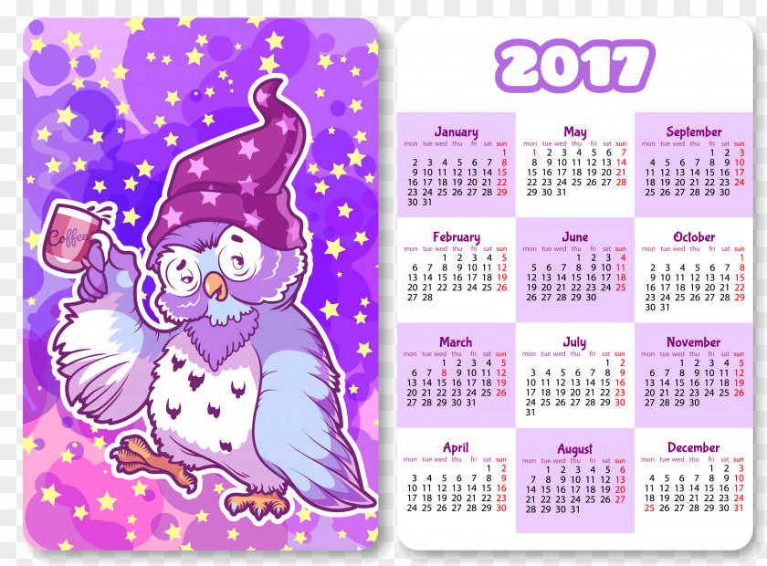 Cartoon Owl Calendar 2017 Illustration PNG