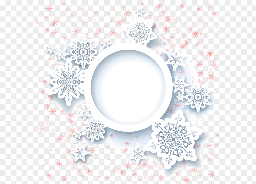 White Three-dimensional Snowflake Round Frame Download PNG