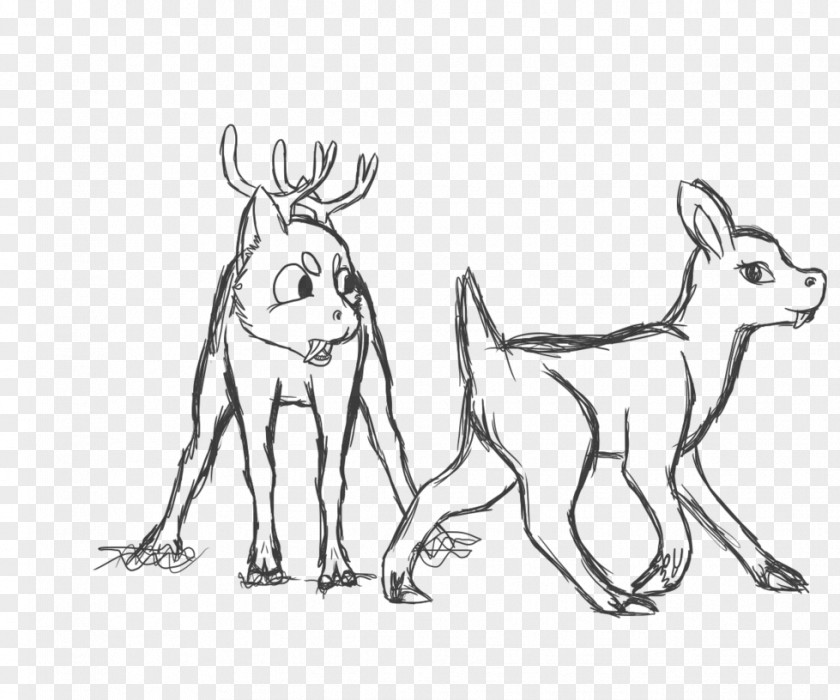 Reindeer Line Art Drawing Sketch PNG