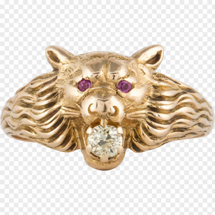 Lion Head Colored Gold Jewellery Ring Gemstone PNG