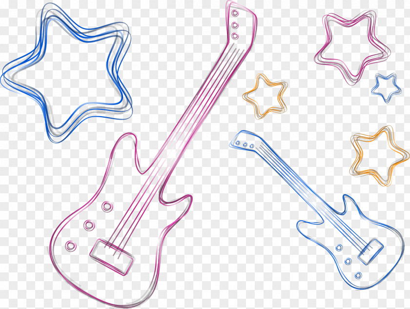 Pentagram Painted Guitar Vector Electric PNG