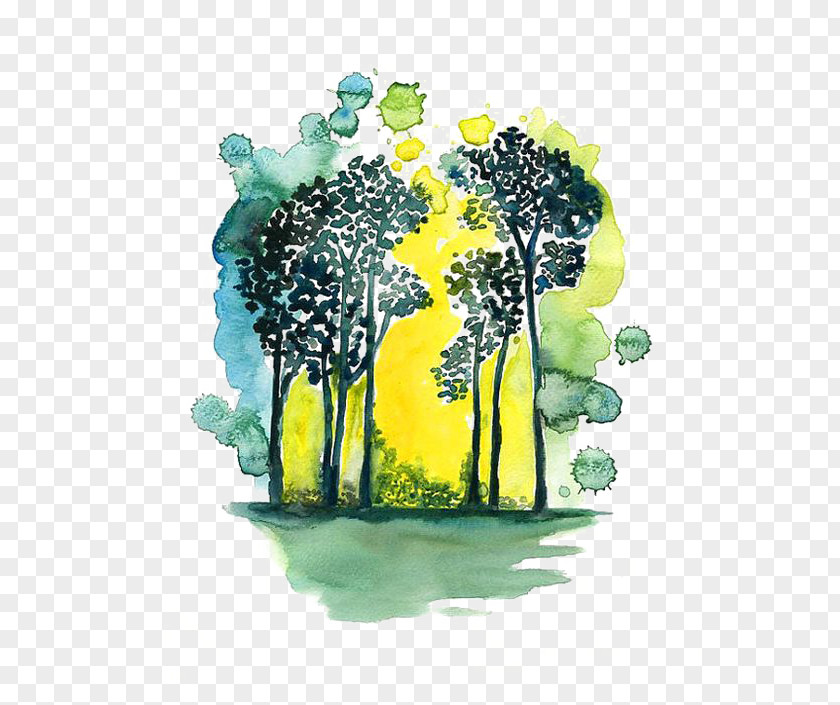 Forest Paper Watercolor Painting Drawing Illustration PNG