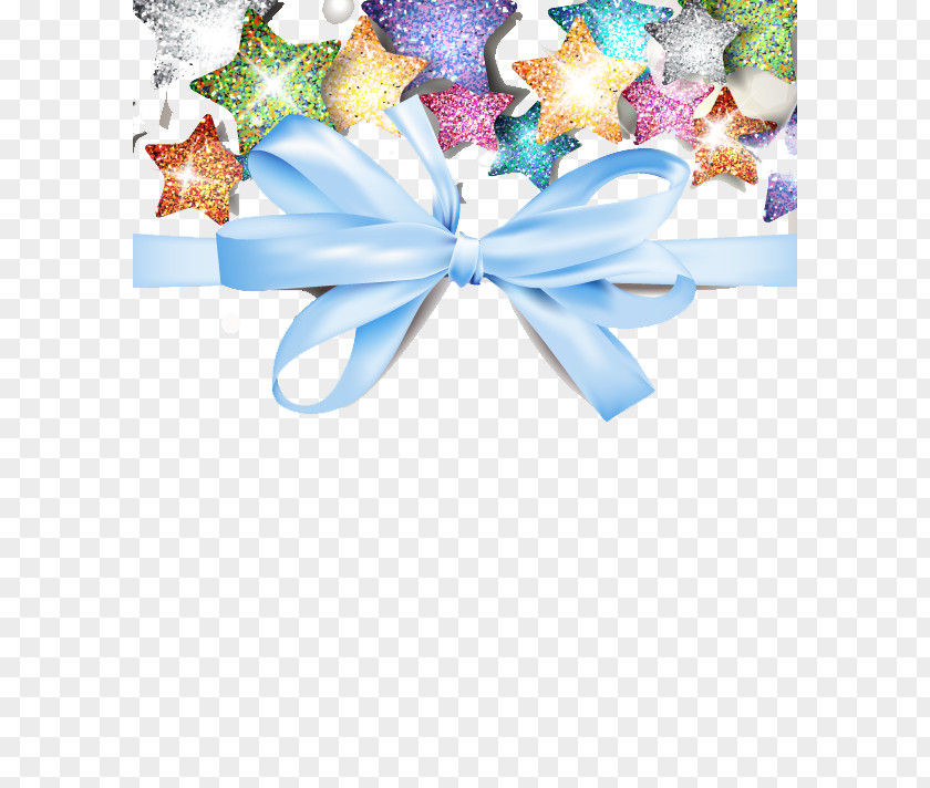 Bows And Stars Ribbon Blue Gift Pattern PNG
