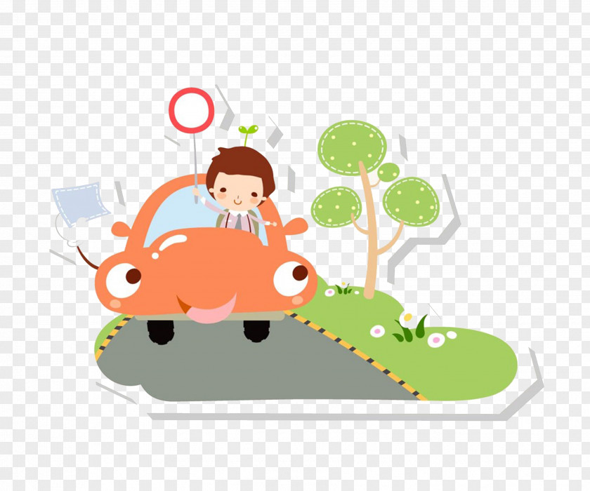 Happy Driving Cartoon Child Illustration PNG