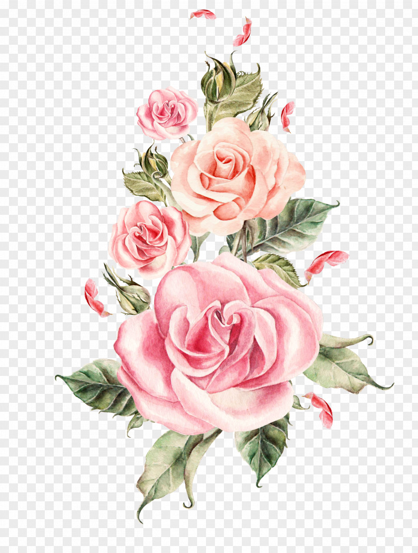 Hand-painted Pink Roses Bouquet Wedding Rose Flower PNG