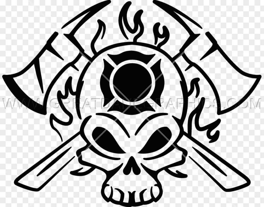 Skull T-shirt Printing Firefighter Black And White Clip Art PNG